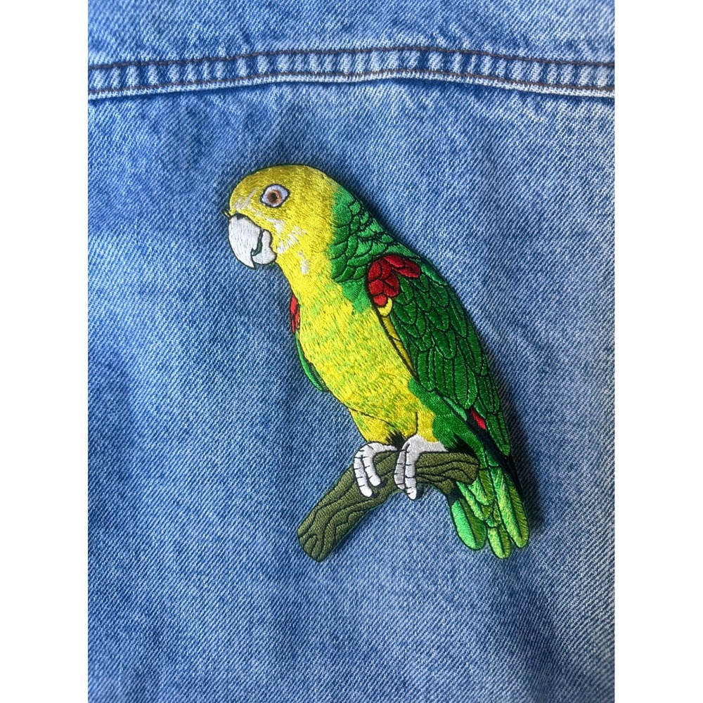 Parrot Bird Iron On Patch Embroidered Green Applique Sew On DIY Craft Large